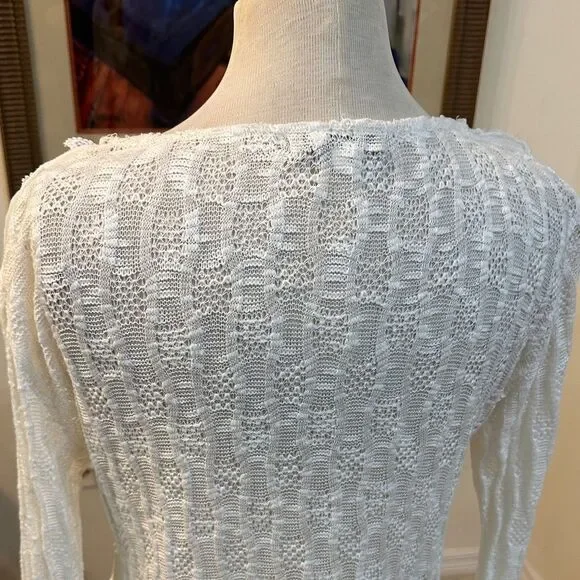 Zba (zee-bo)Elegant White Lace Women Top with Floral Fringe Accents Size Large - Picture 11 of 12